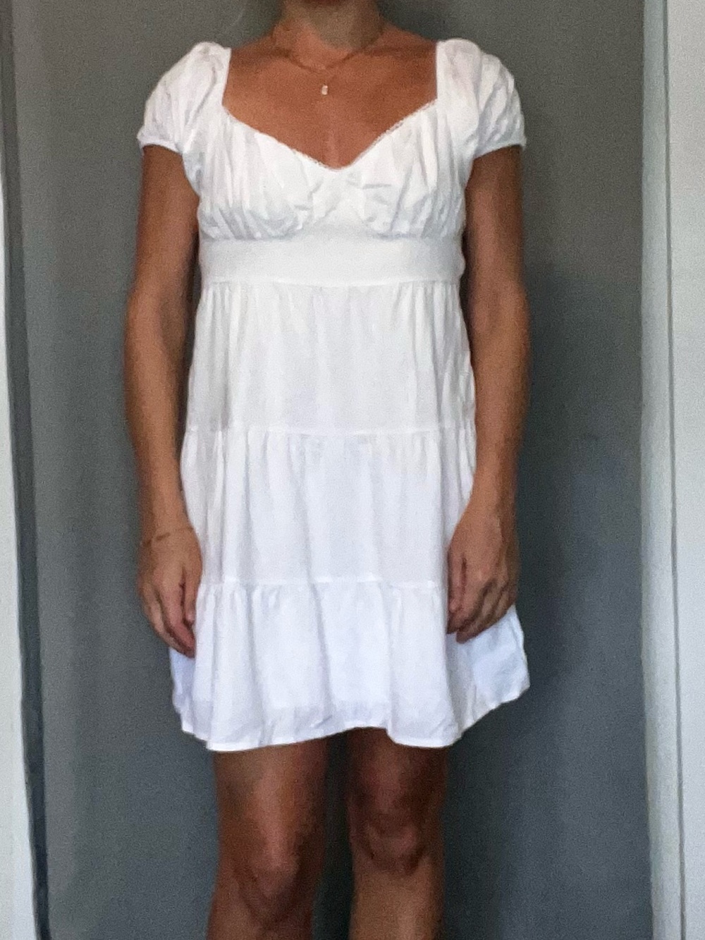 White Puff-Sleeve Tiered Mini Dress